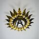 Sunburst ceiling light fixture or sconce in gilt wrought iron, Spain, circa 1960s