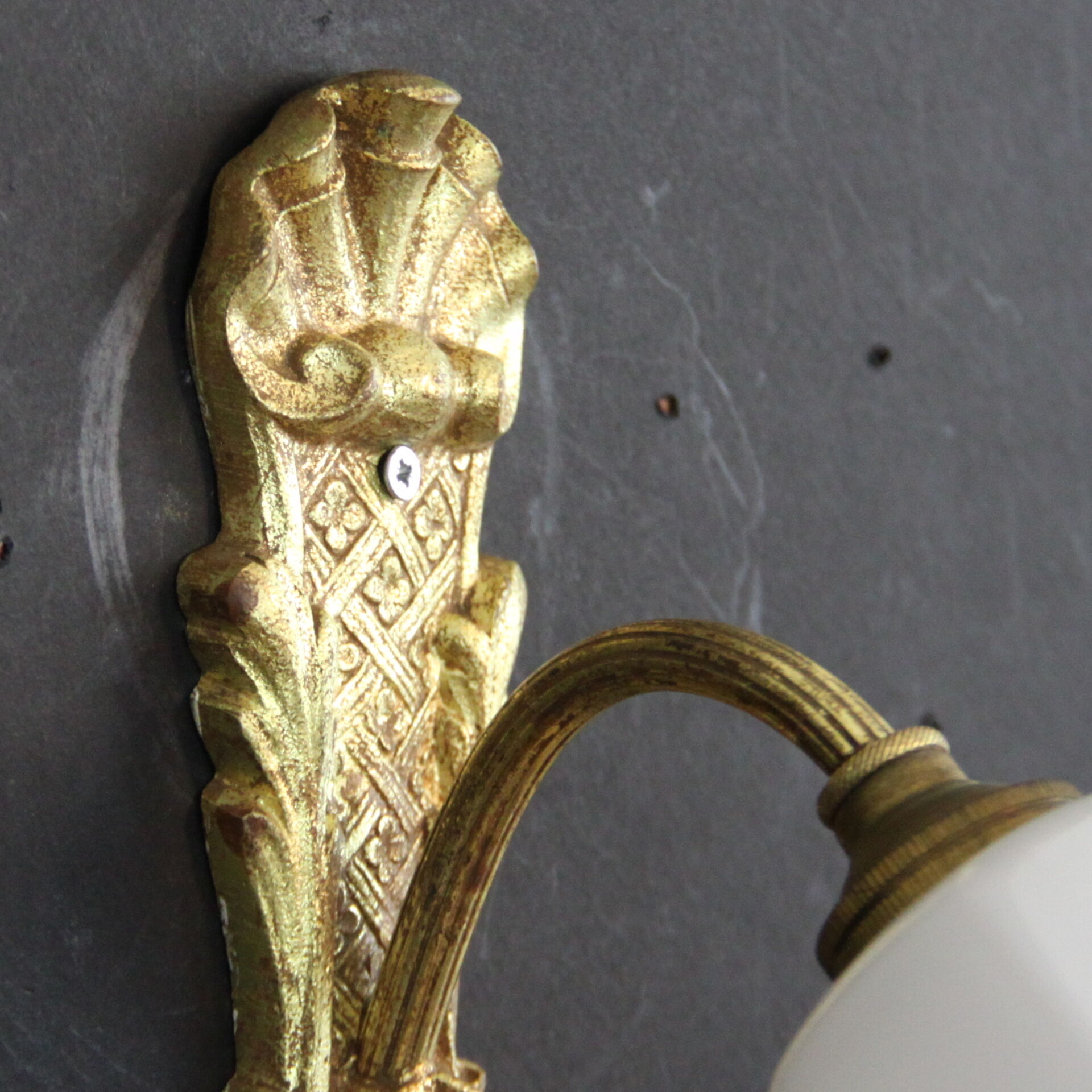 Wall lamp with swan neck swan neck, white opaline tulip brass, art deco