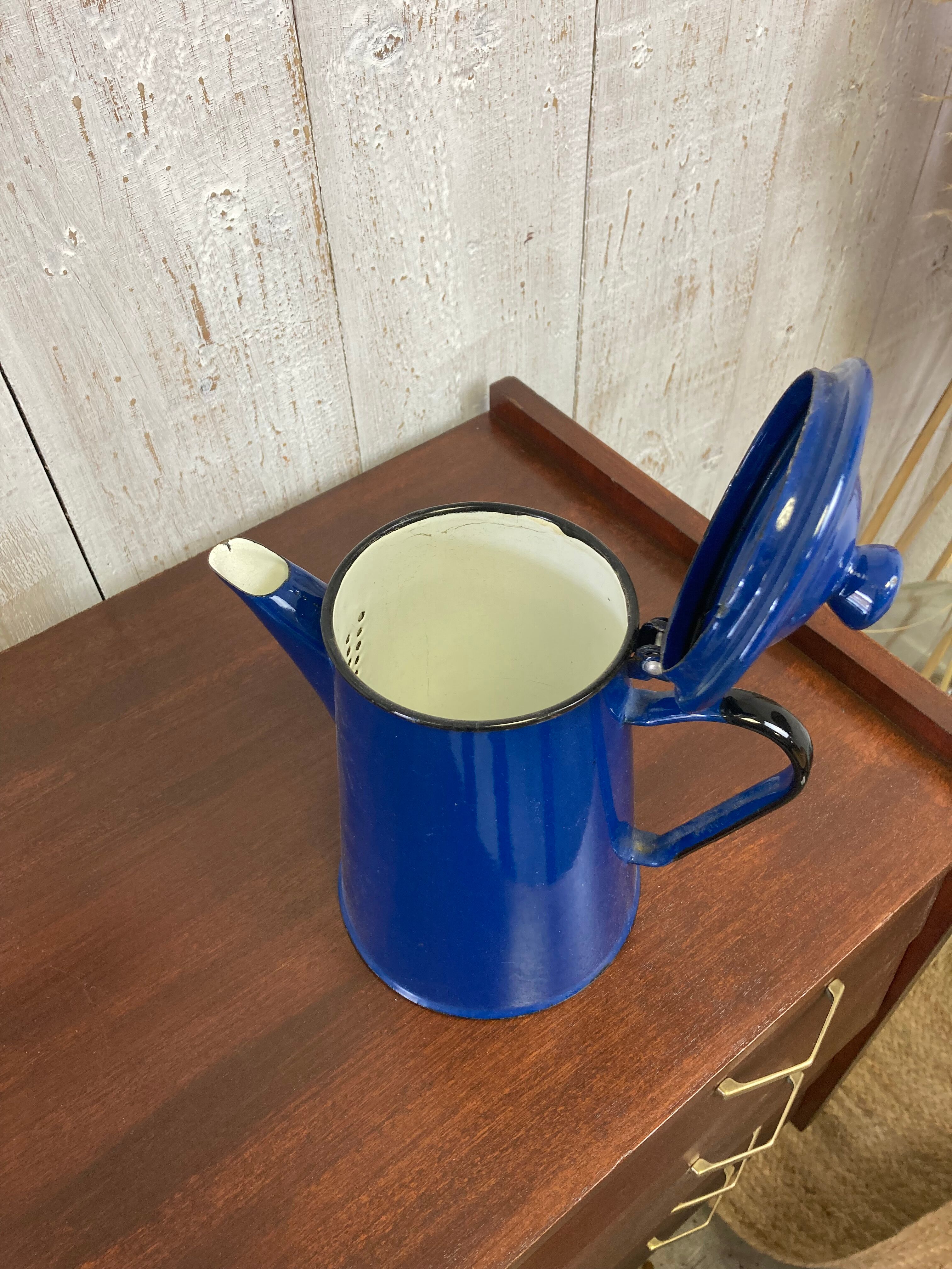 Blue enamelled coffee maker