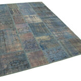 Hand-knotted anatolian contemporary 177 cm x 247 cm blue patchwork carpet