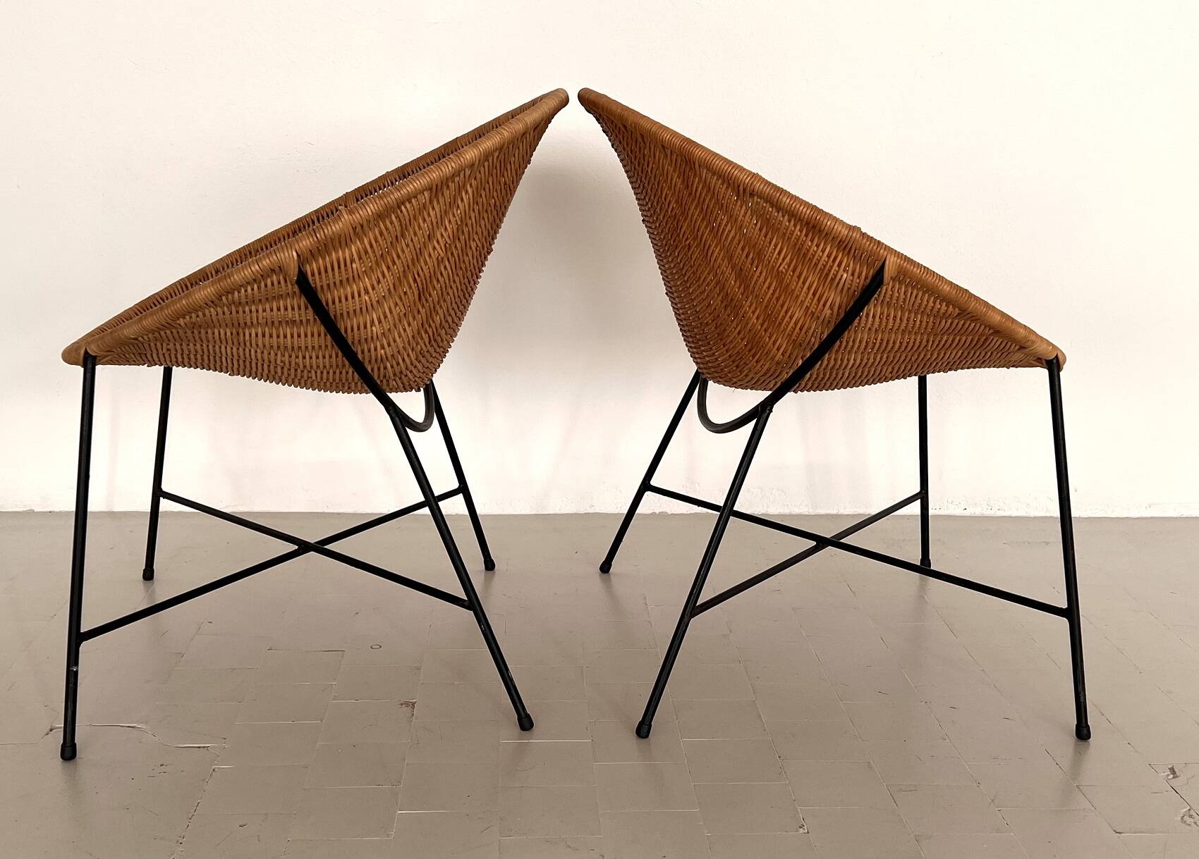 Pair of Rattan Lounge Chairs, Italy, 1970s