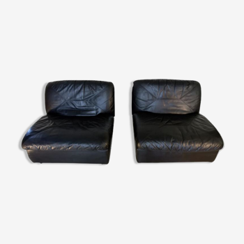 Paire chauffeuses cuir Ligne Roset 1980