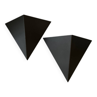 Pair of vintage grey metal triangle wall lights