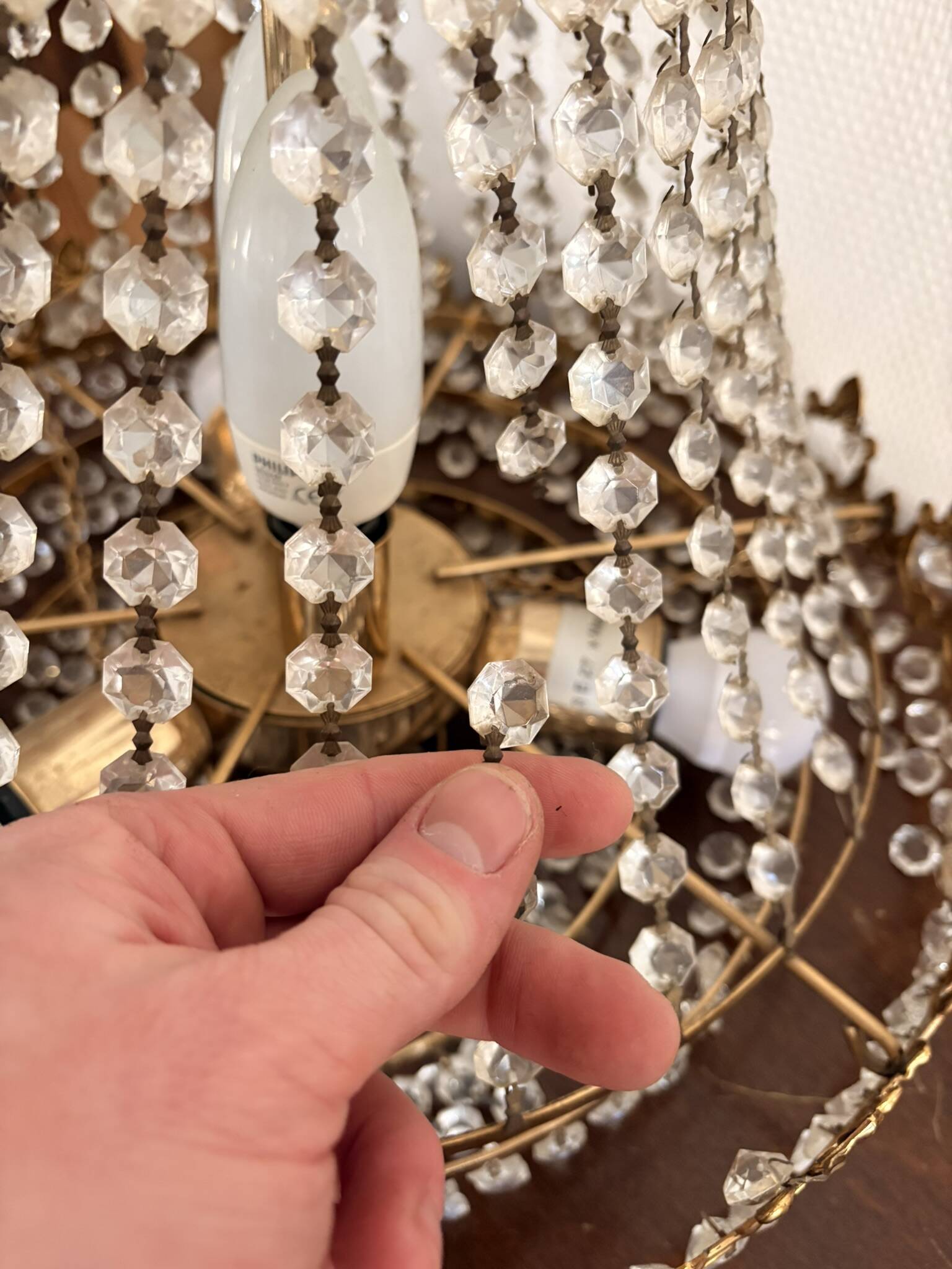 Antique Balloon Chandelier in Gilded Brass, Empire Style, 4 Lights