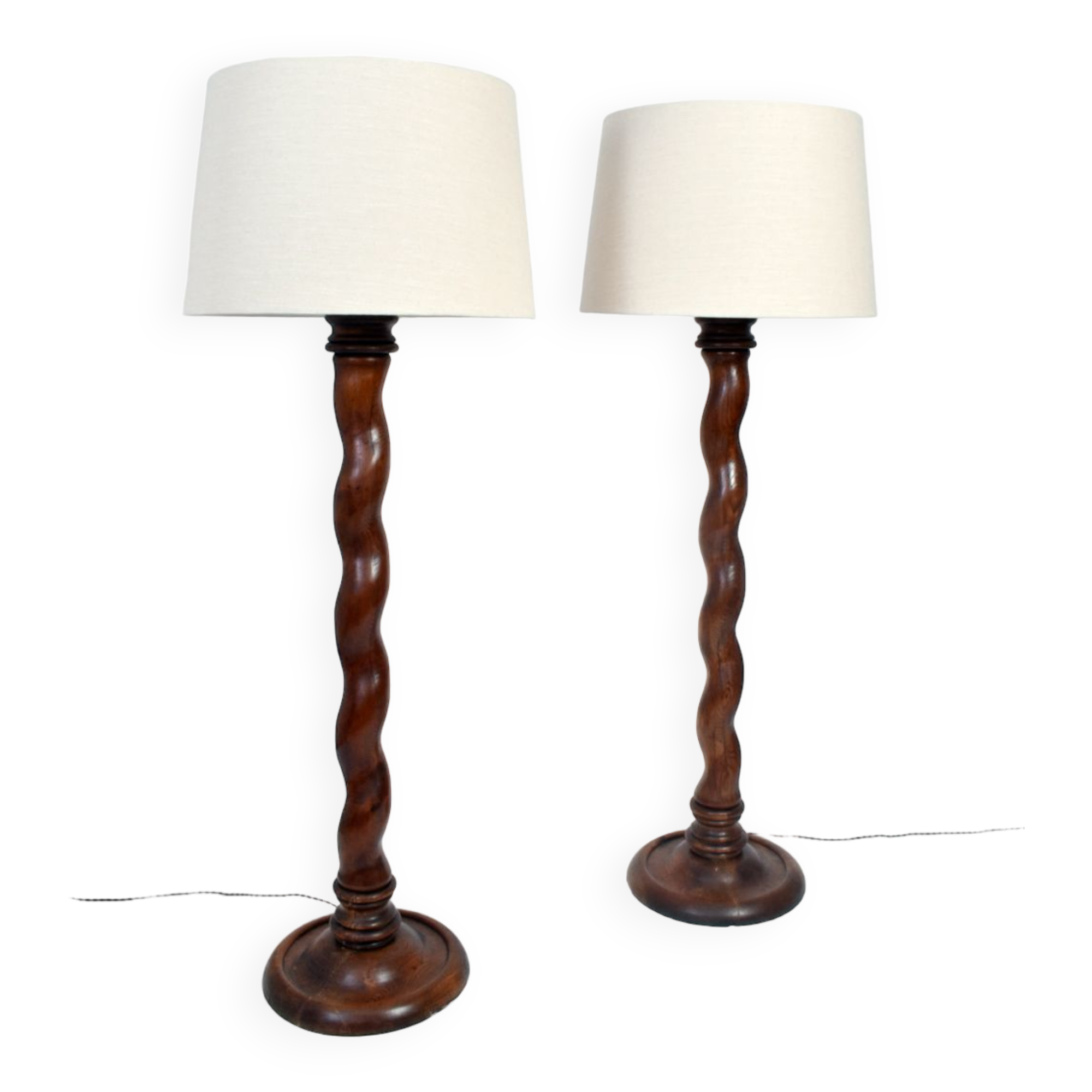 Pair of wooden floor lamps, 1920s.