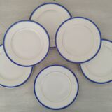 White Porcelain Cheesecake Dessert Plates with Blue Border and Gold Fillet