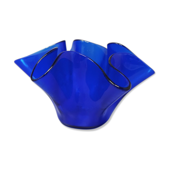 1970s Blue Vase "Fazzoletto" by Dogi in Murano Glass, made in Italy