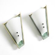 Pair of beautiful mint green Mid Century Modern perforated sheet metal wall