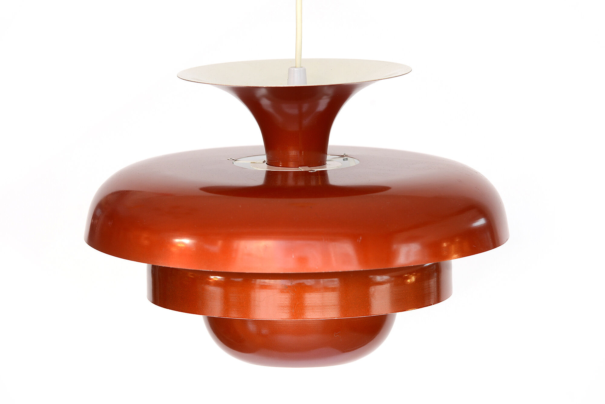 Layered metal pendant light with candy apple lacquer, Sweden 1970s