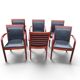 6 contemporary bridge chairs in mahogany wood and black leather