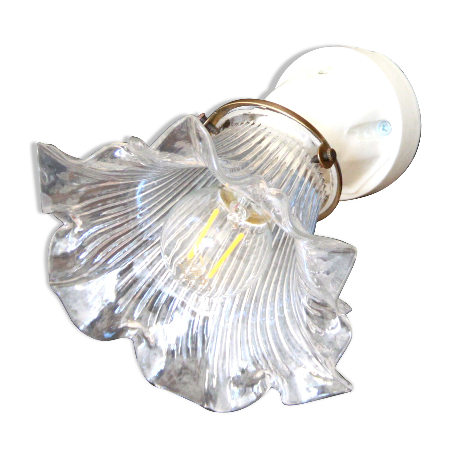 Ancienne applique en céramique et sa tulipe en verre vintage