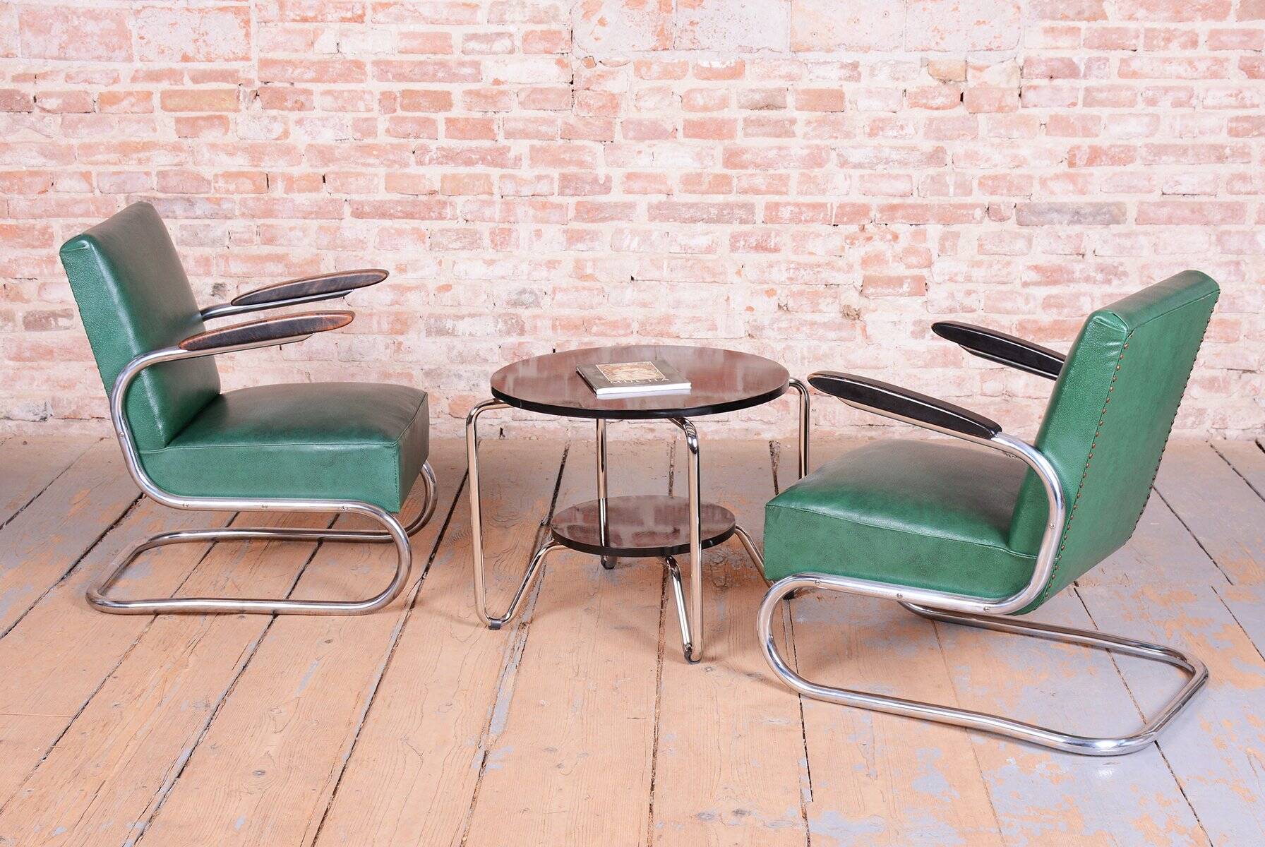 Bauhaus Armchairs in Beech and Chrome from Mauser, Germany, 1930s, Set of 2