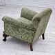 1950s, Danish armchair, green furniture velour, carved oak wood.