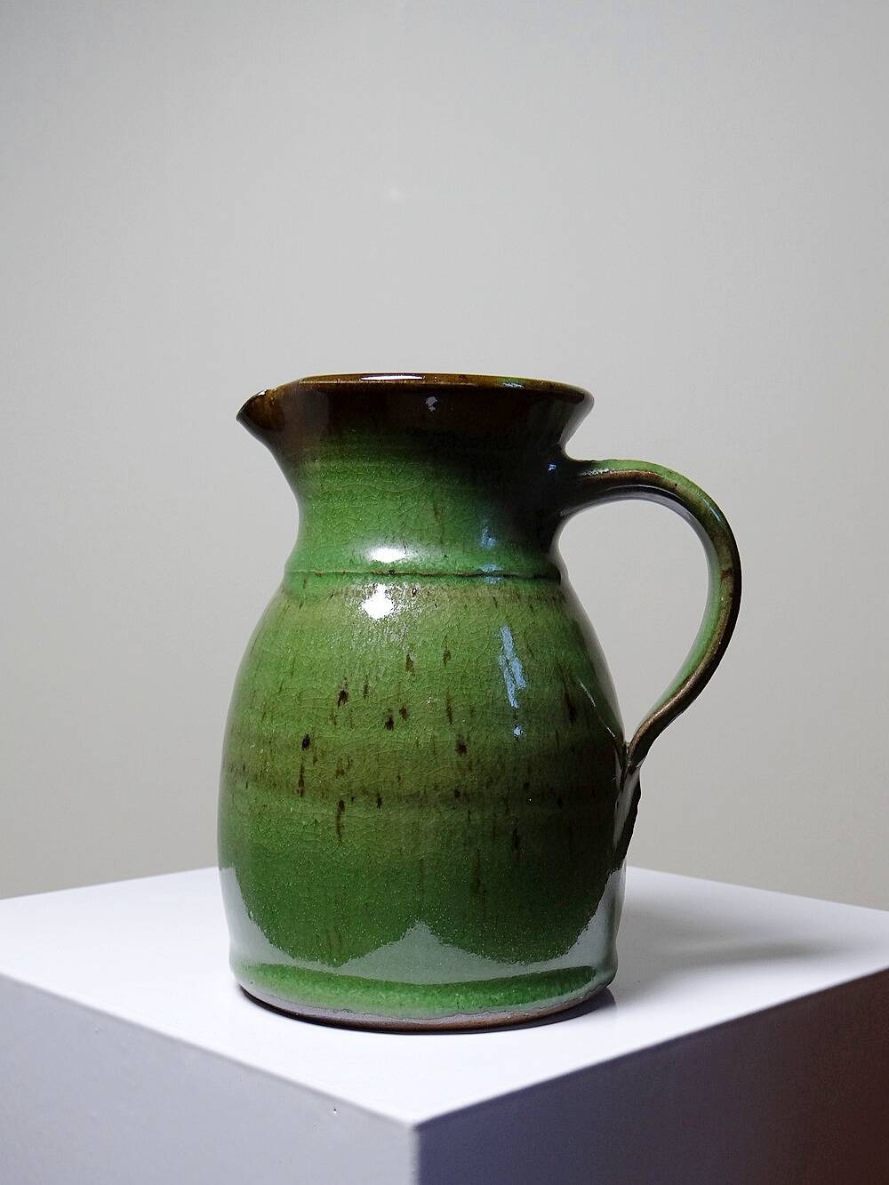 Small green pitcher enameled stoneware Sylvie Wlotkowski craftsmanship from Burgundy
