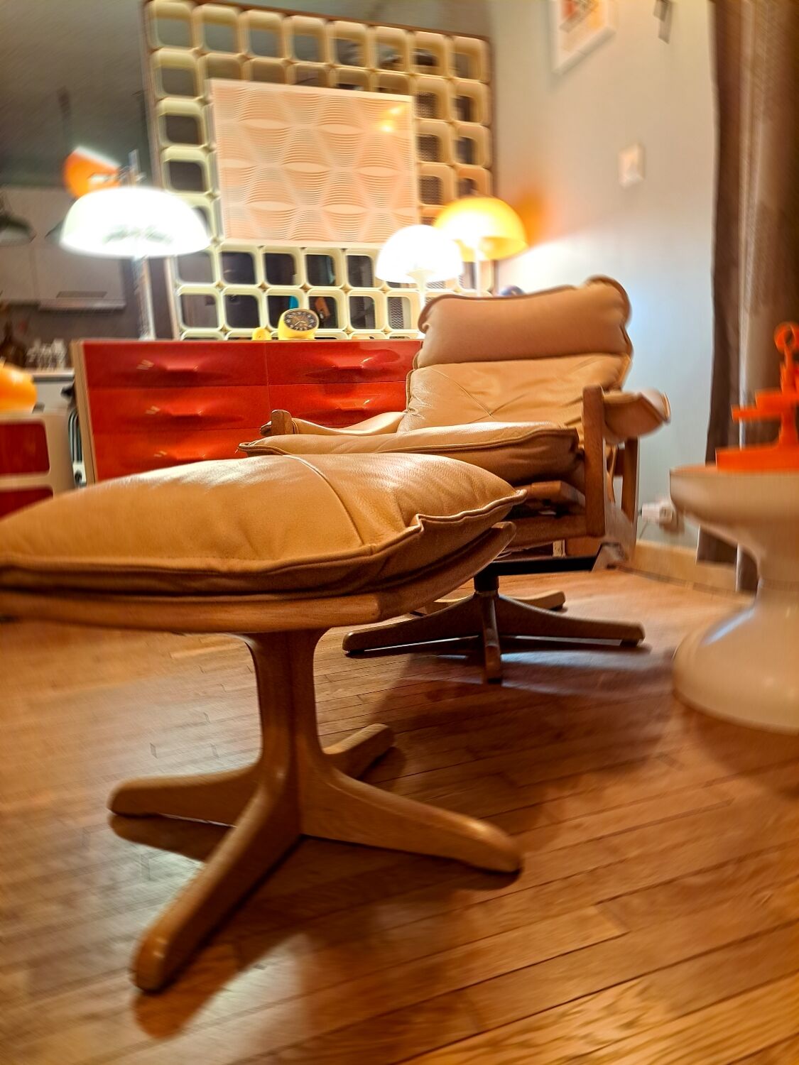 Pairs of armchairs and ottoman by Soda Galvano for Lied Mobler, Norway 1970