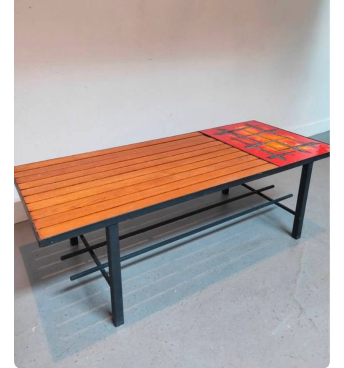 Table basse bois et céramique vintage