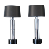 Set de 2 lampes de table bases résine noire et acier chromé années 1970