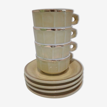 Set of 4 yellow and gold coffee cups