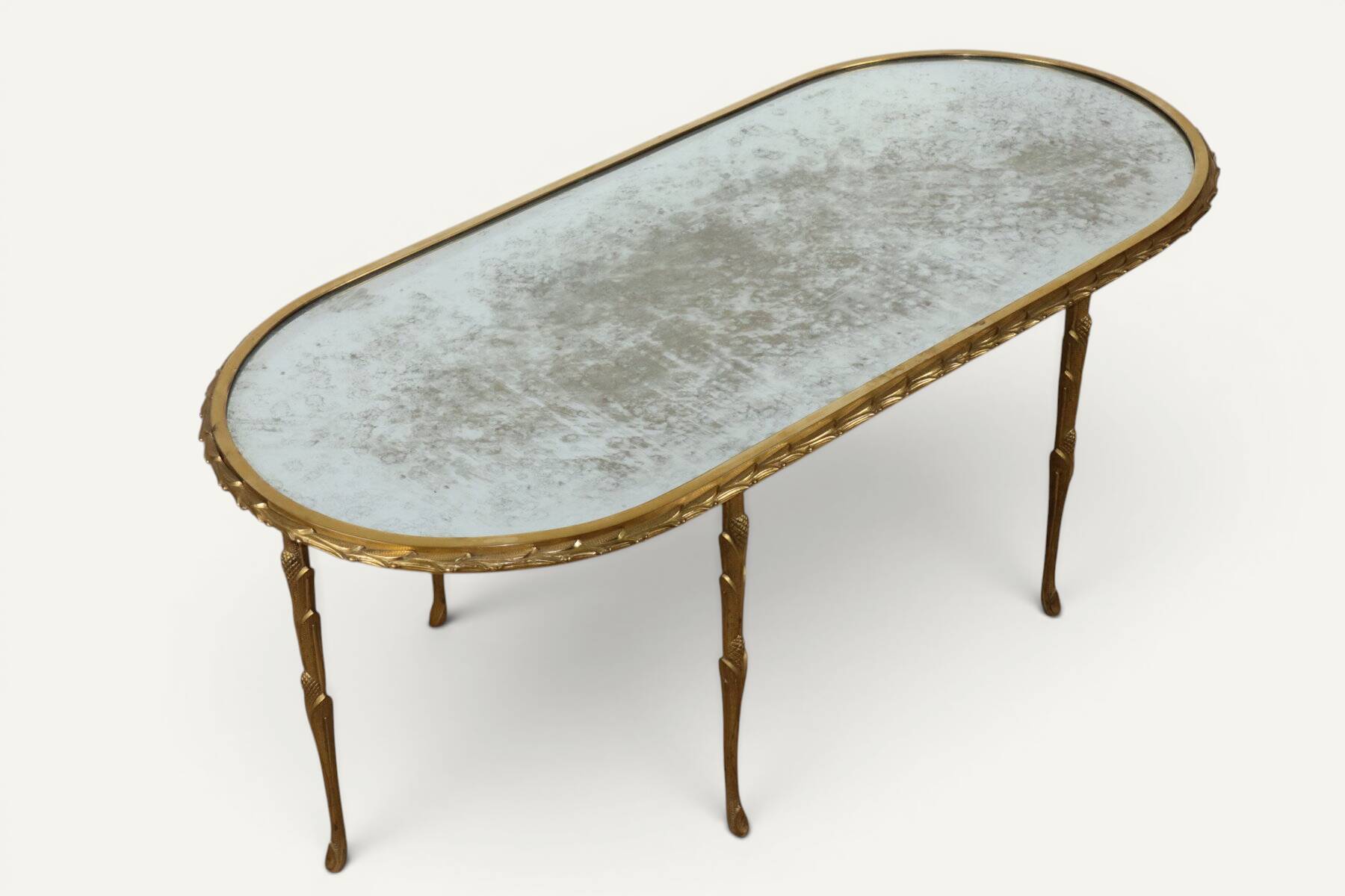 Maison Baguès coffee table in gilded bronze and aged mirror – 1950s