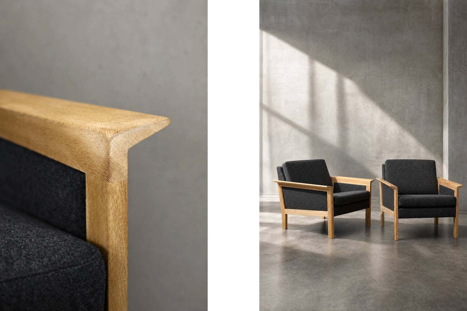 Vintage Mid-Century Danish Modern Oak & Felt Lounge Chairs, 1960s, Set of 2