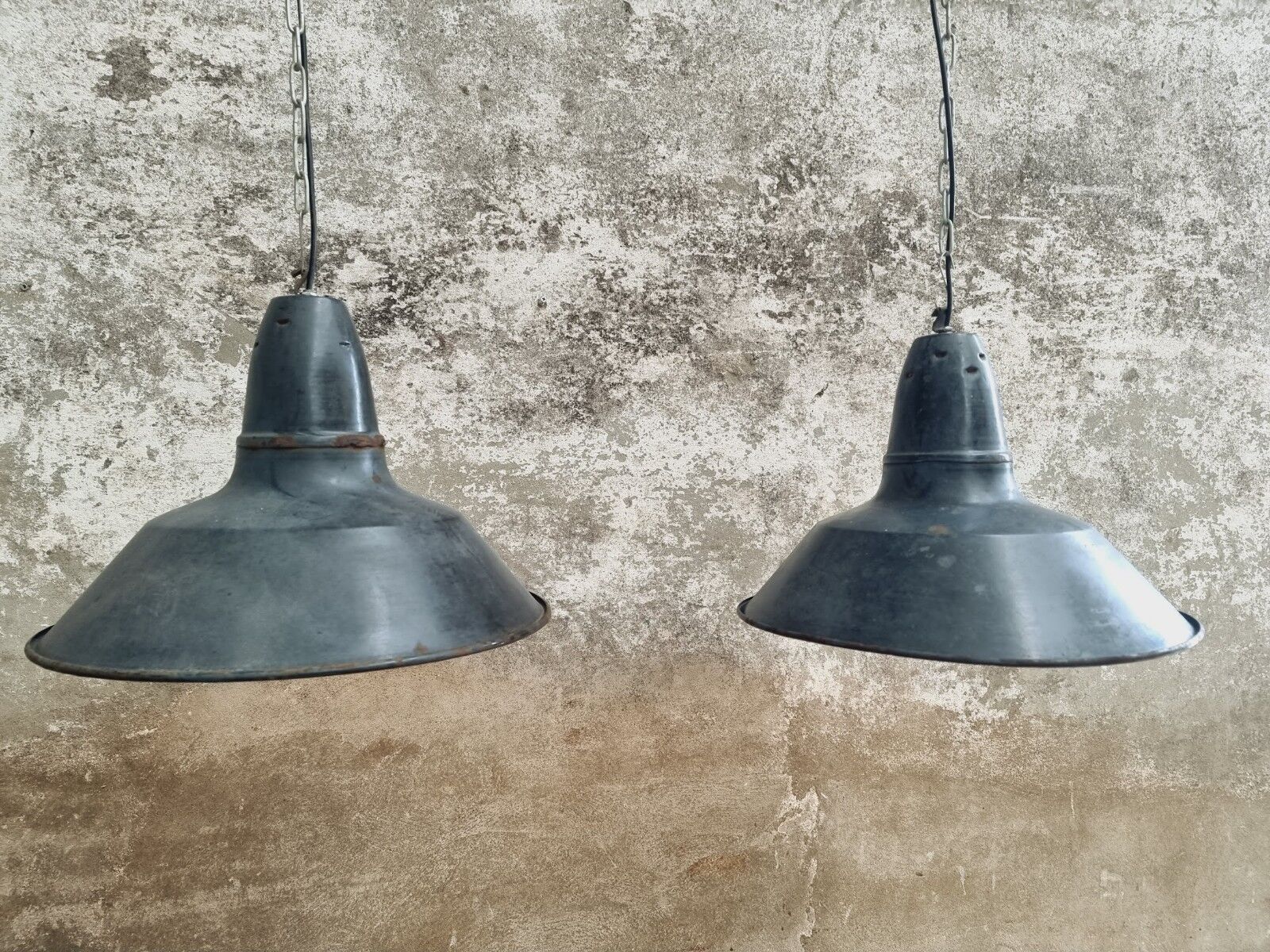 Set old enamel lamps factory lamps blue black