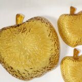 Salad bowl set and 4 dessert cups, vintage, apple shape in amber glass