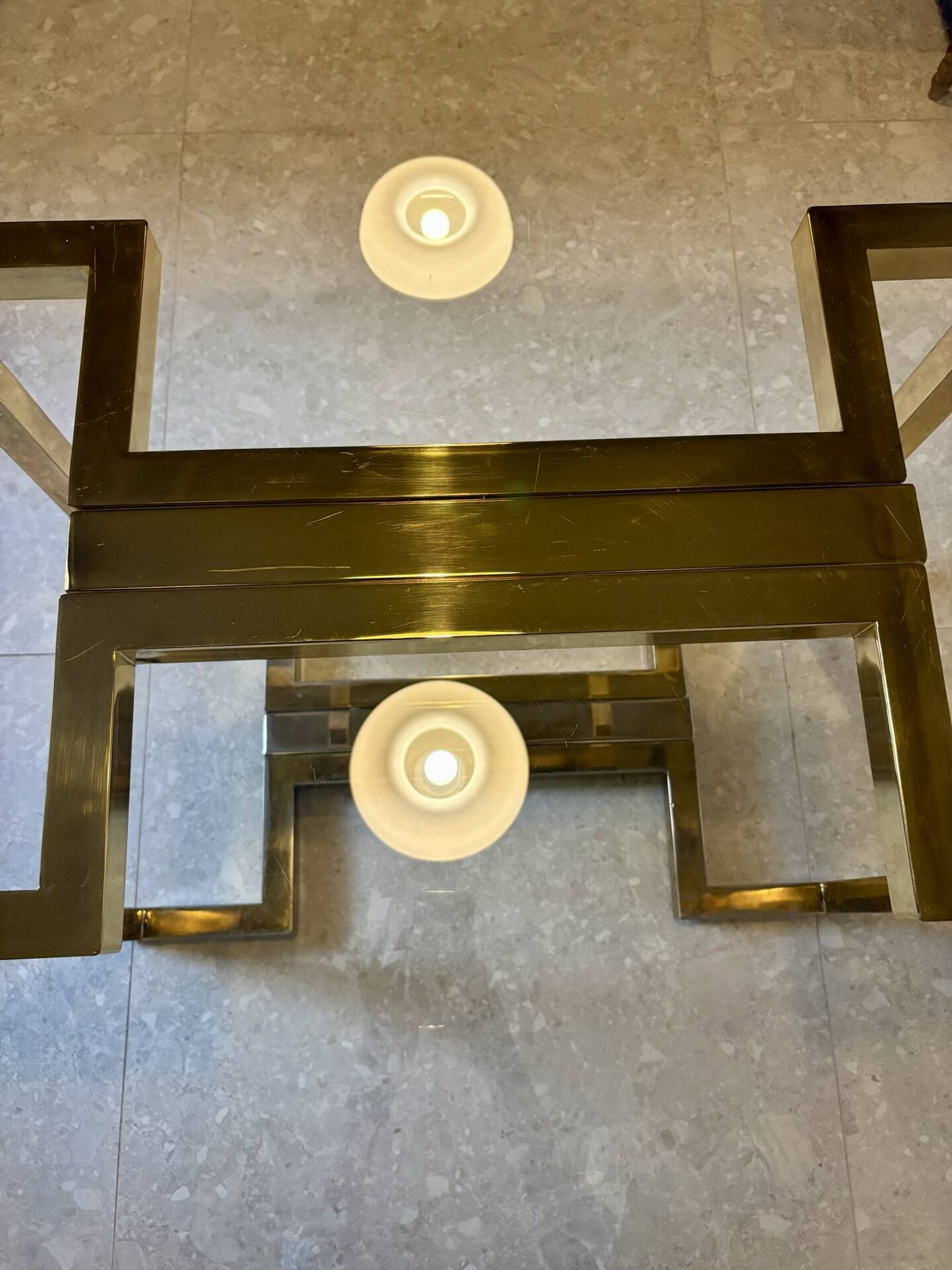 Table à manger Belgo chrome années 70 verre fumé