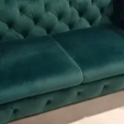 Emerald green velvet Chesterfield corner sofa, 6 seats
