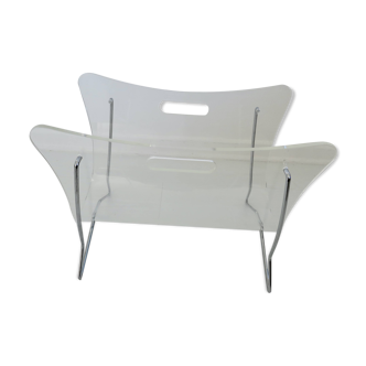 Magazine rack for Roche Bobois in plexiglass and chromed metal, 1970