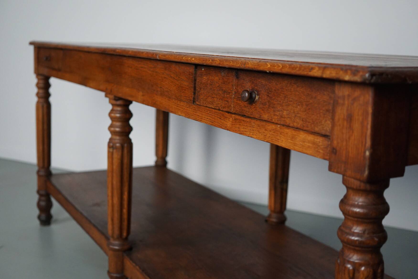 Antique oak 19th century French rustic console / drapers or side table