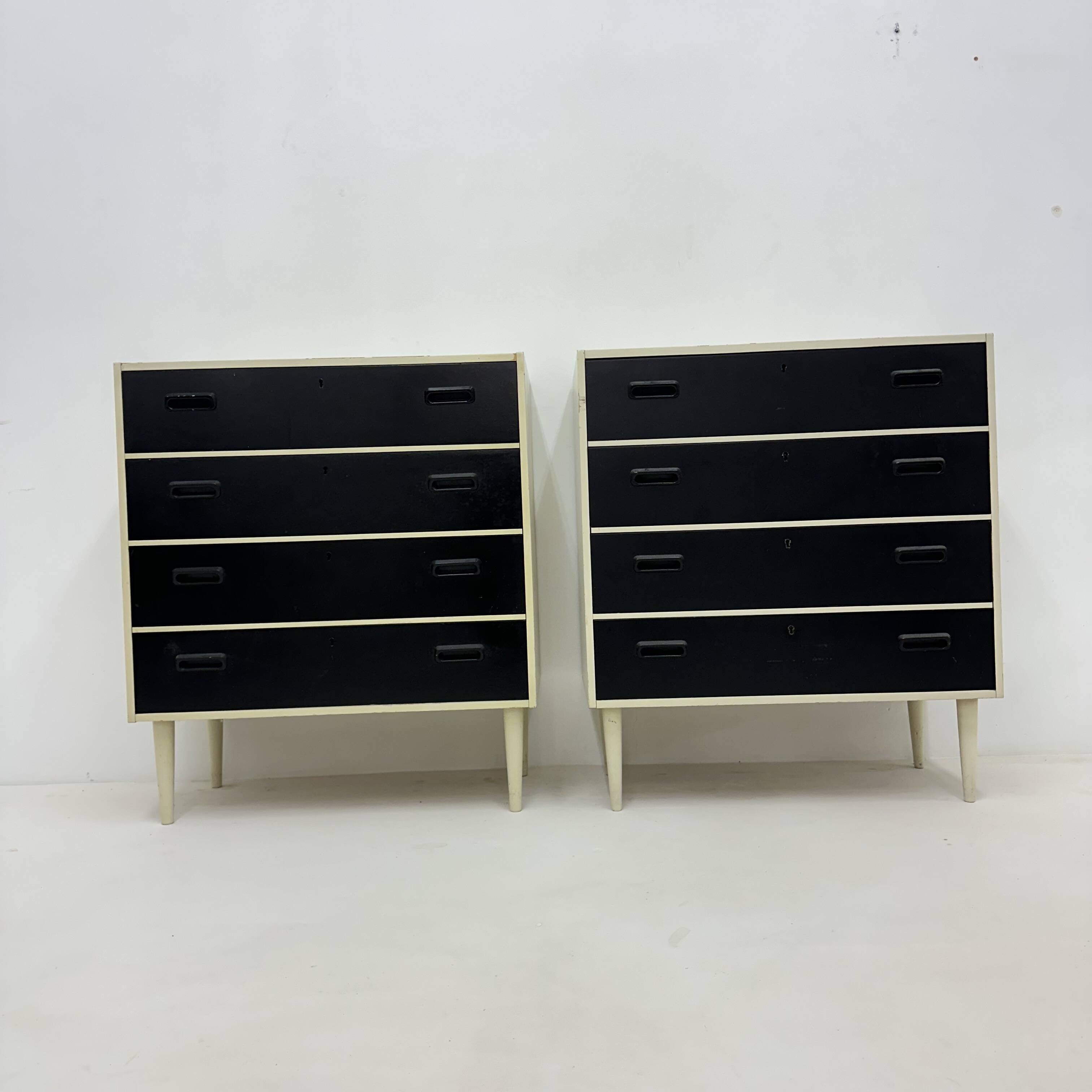 Set of 2 black and white chests of drawers, 1970s