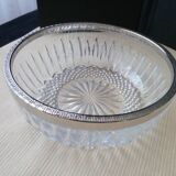 Molded pressed glass salad bowl with silver metal border
