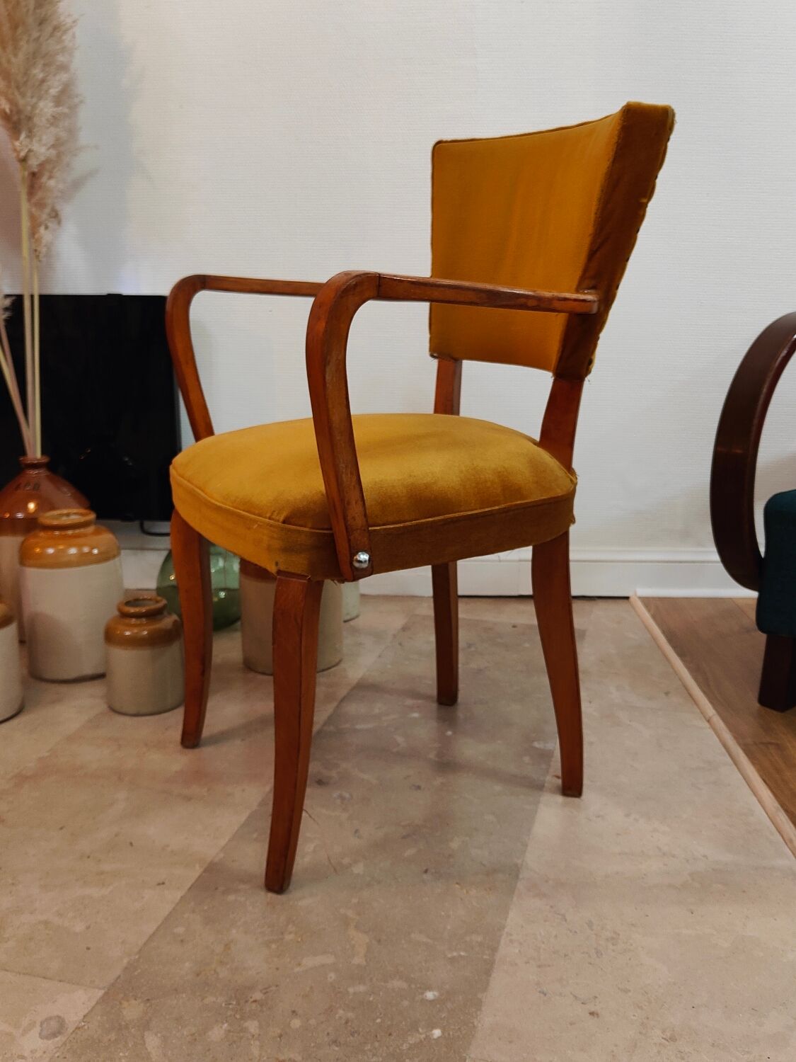 Fauteuil chaise bridge ancien moutarde