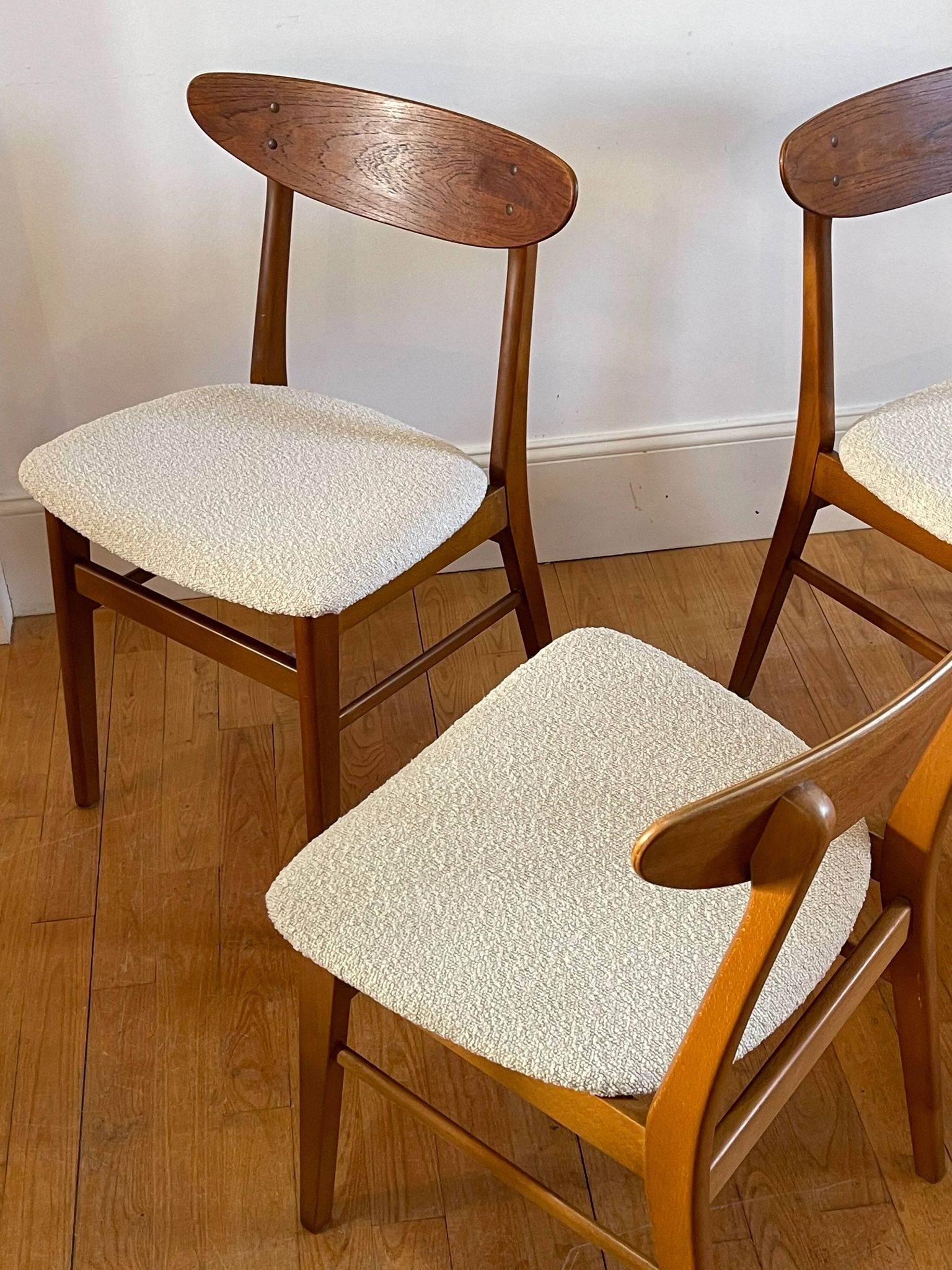 Vintage Farstrup 210 Scandinavian chairs in stained beech and teak.
