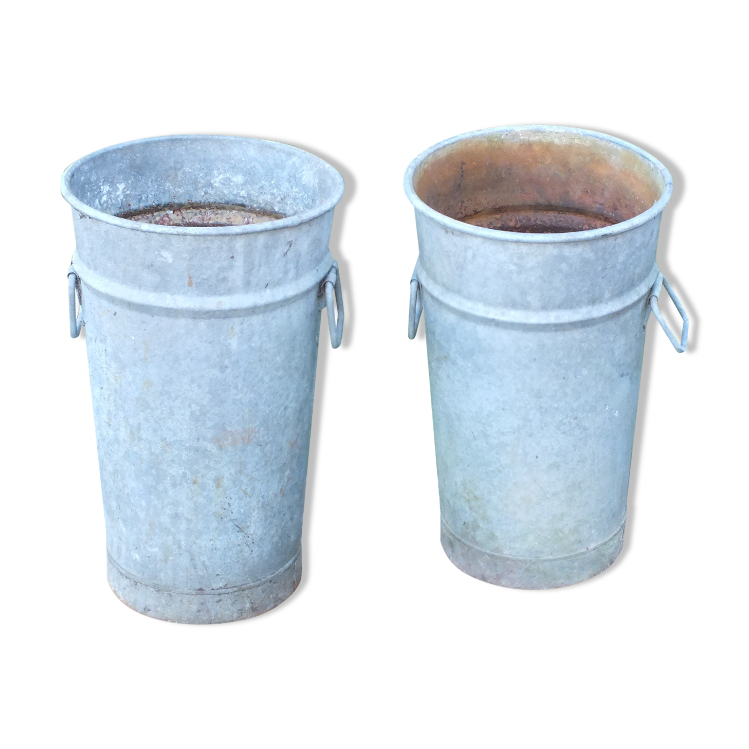 Pair of old galvanized florist pots for the garden