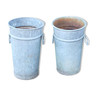Pair of old galvanized florist pots for the garden