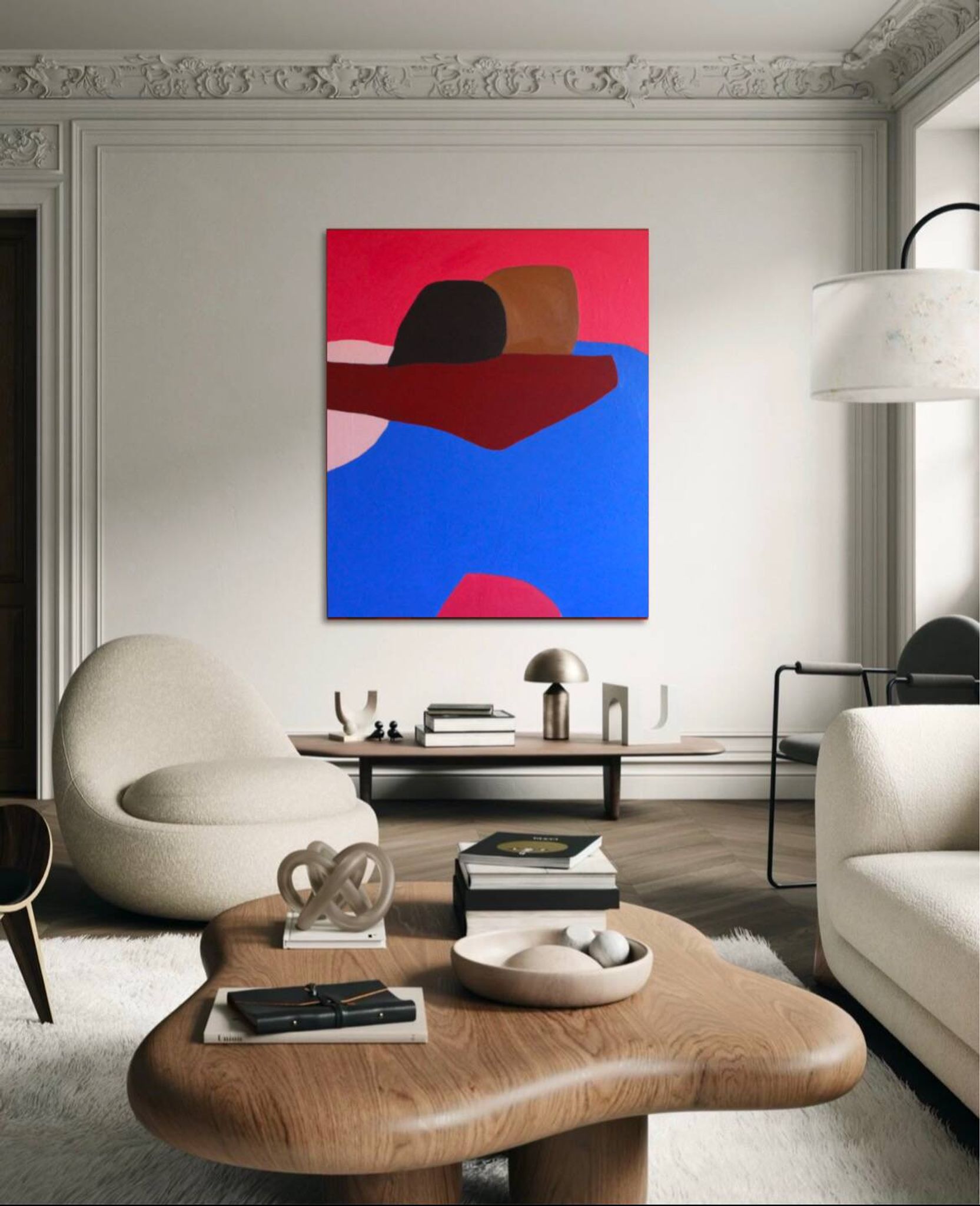 Minimalist canvas couple embraced "a hug" signed Bodasca