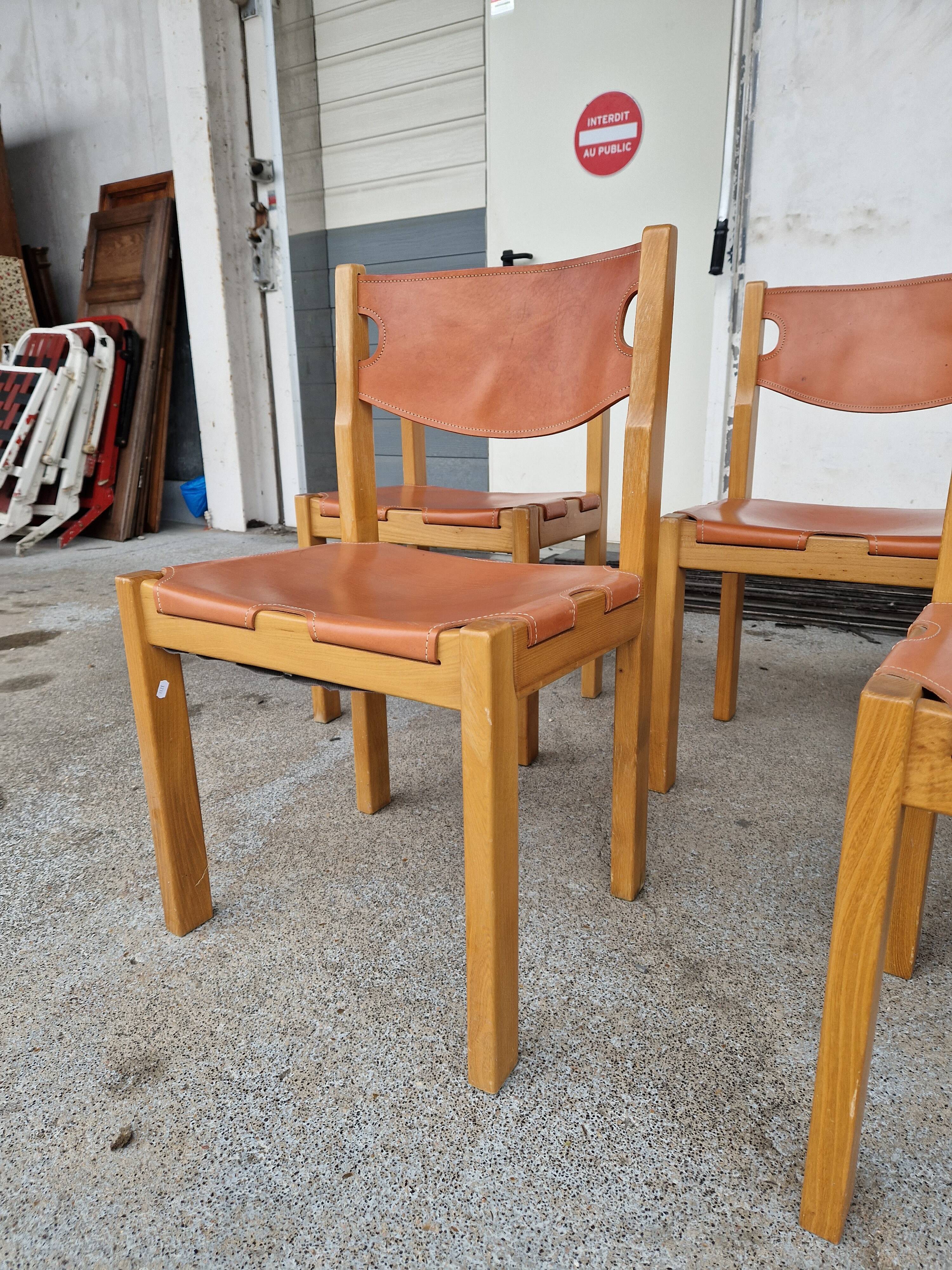 Vintage elm chair by Maison Regain, France 1980