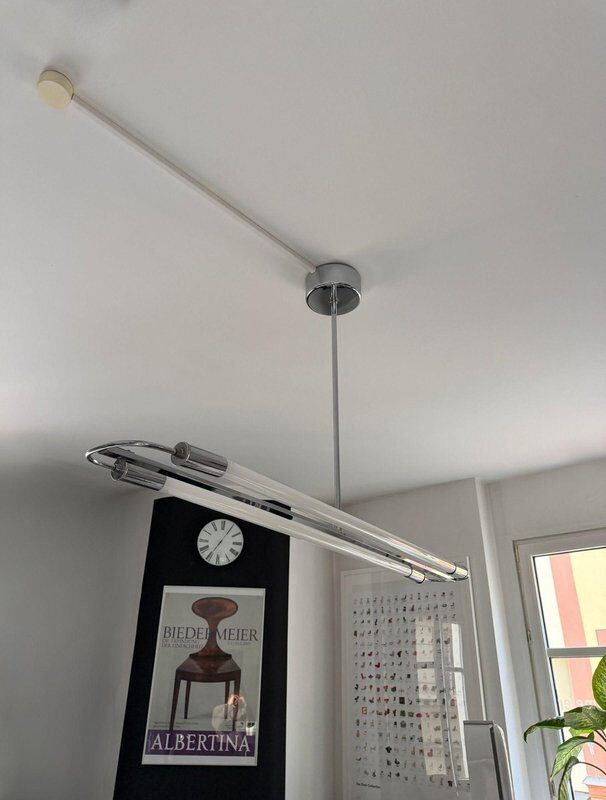 Streamline modern ceiling lamp in chrome with neon tubes, Germany, 1935