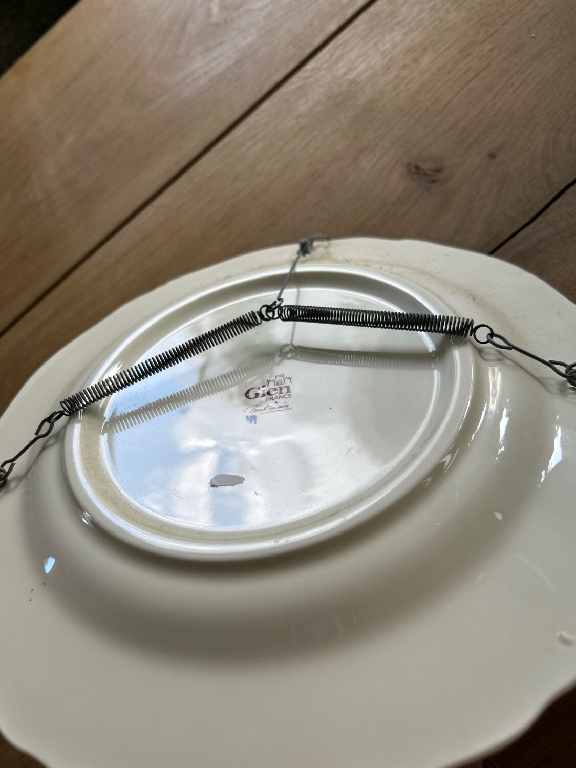 Round plate, iron earth, Gien, Peacock.