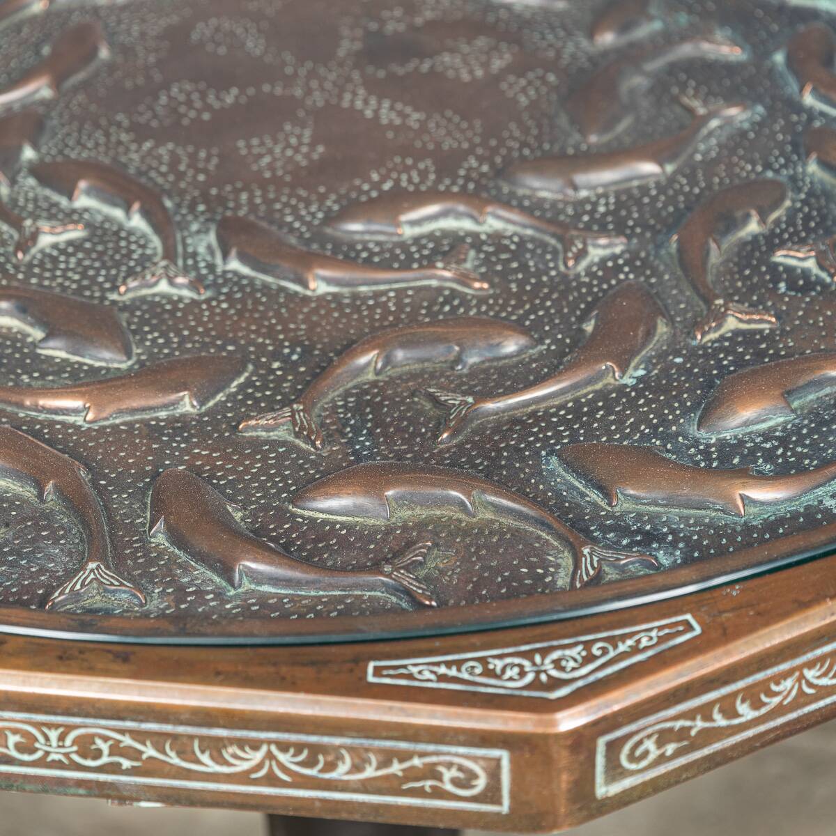 Vintage 20thc spanish embossed copper table by malart c.1930