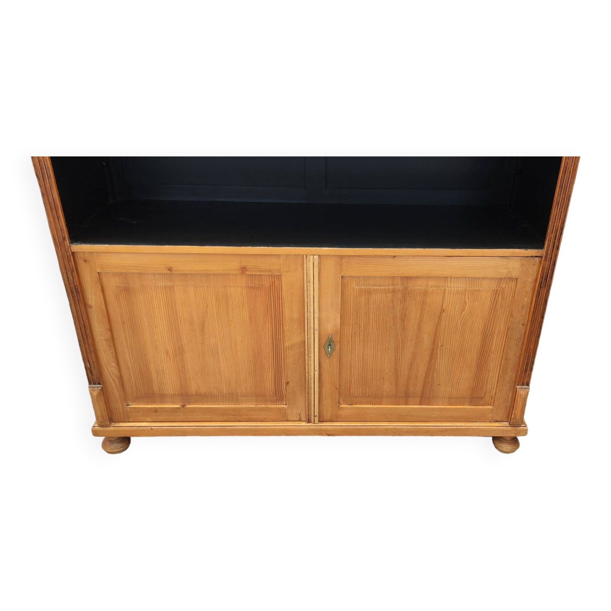 Large waxed pine bookcase with two doors