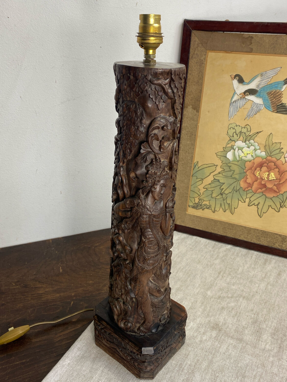 Carved wooden Balinese lamp base