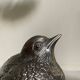 Duo of salt shaker and pepper in the shape of a bird in silver metal and its basket