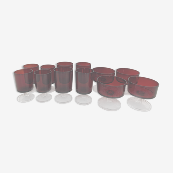 12 red glasses Luminarc France, 3 sizes