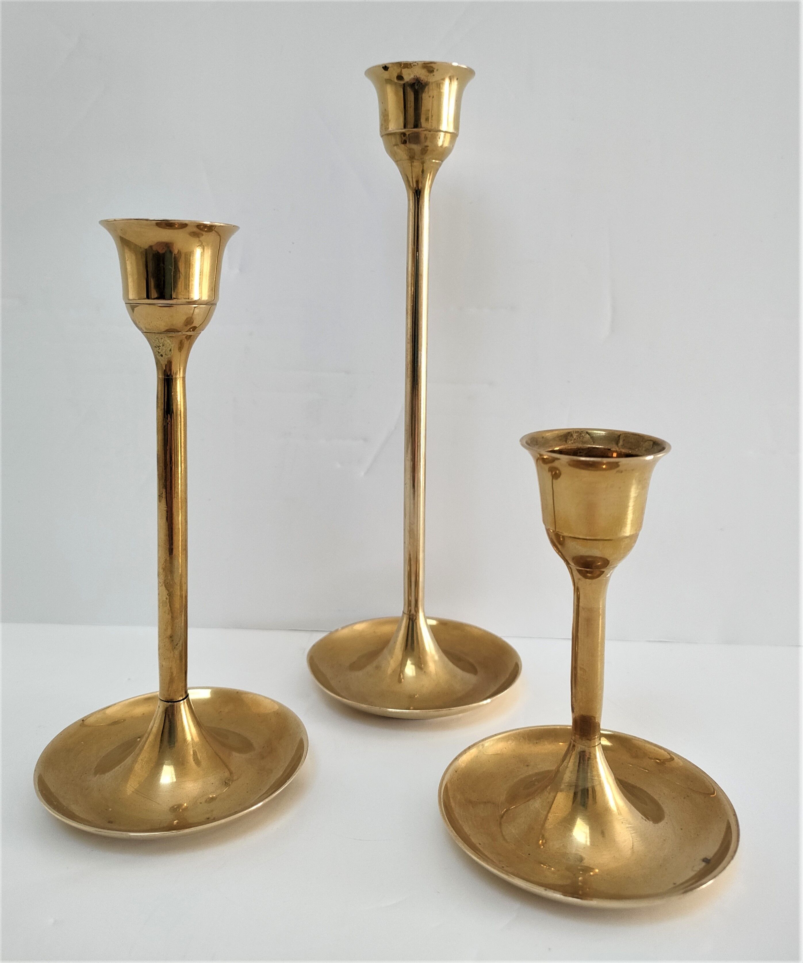 Trio de bougeoirs laiton design scandinave vintage