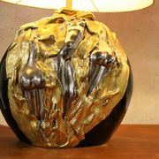 Pair of carved ceramic by Georges Deliège Belgique desk lamps