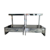 Paire chevets/tables appoint chrome et verre fumé (miroir), avec tiroirs.