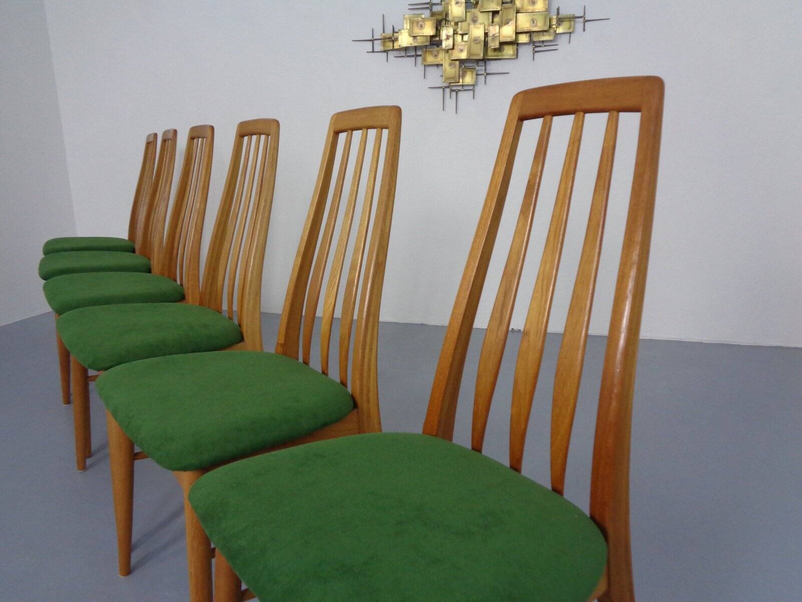 Eva dining chairs in teak by Niels Koeefoed for Hornslet Møbelfabrik, Denmark, 1960s, set of 6.