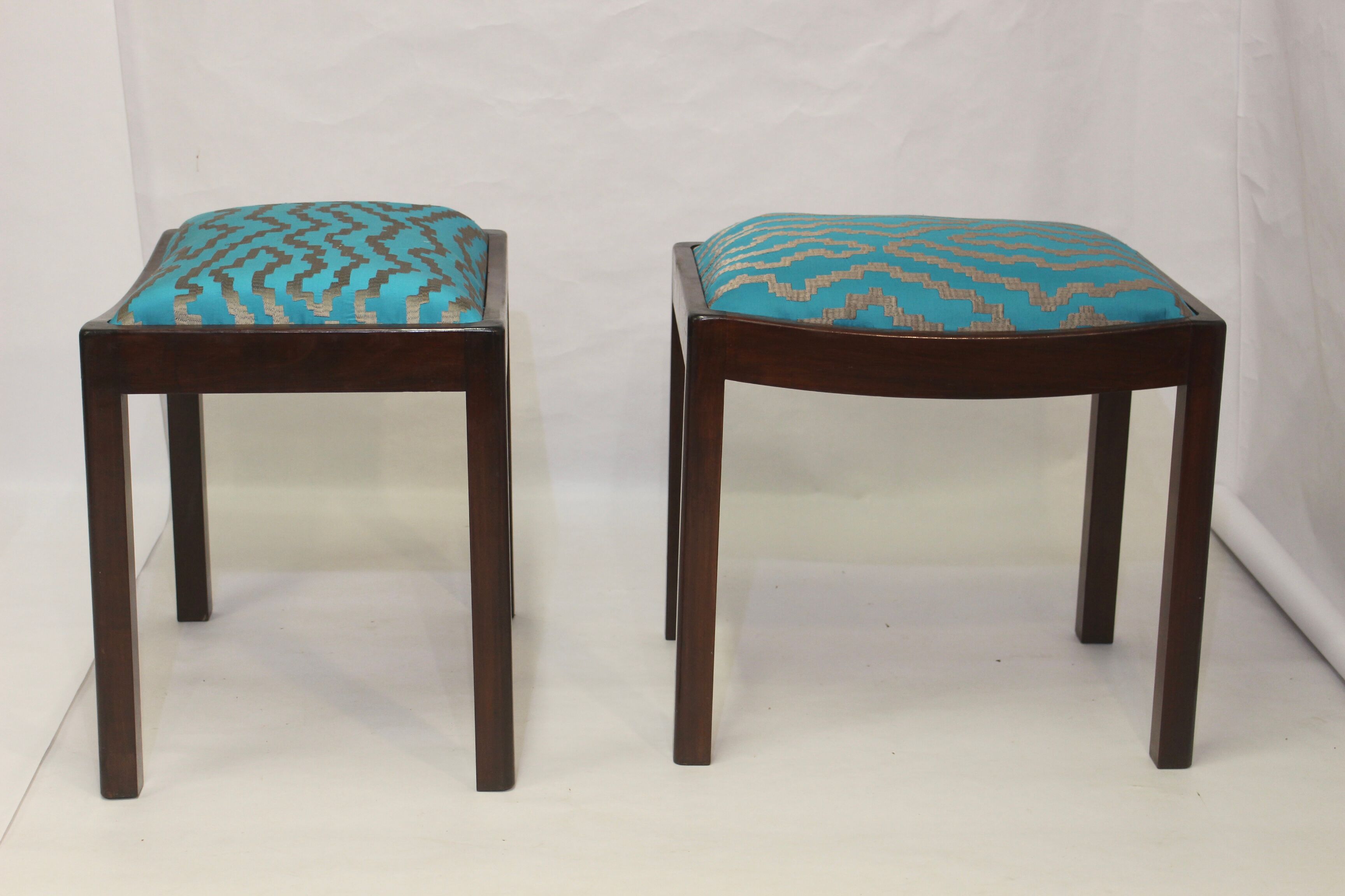 Pair of 50s/60s designer stools in jacquard fabric.